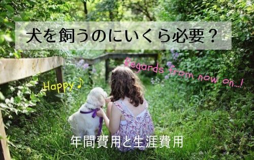 森の中の少女と子犬の写真